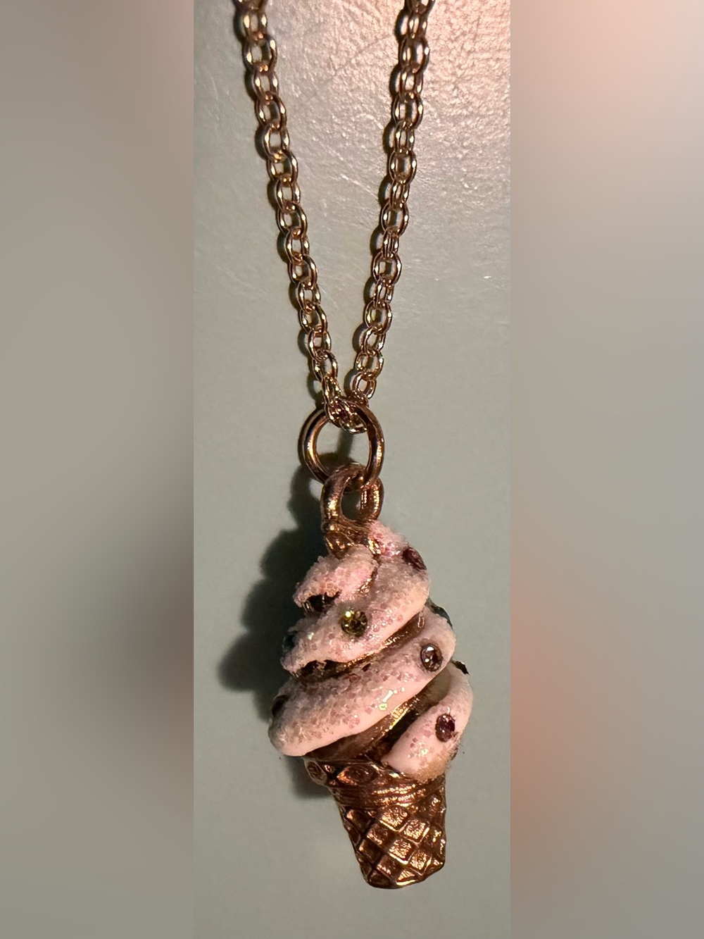 Gold-Tone Ice Cream Cone with Crystals Pendant Necklace - Picture 3 of 3